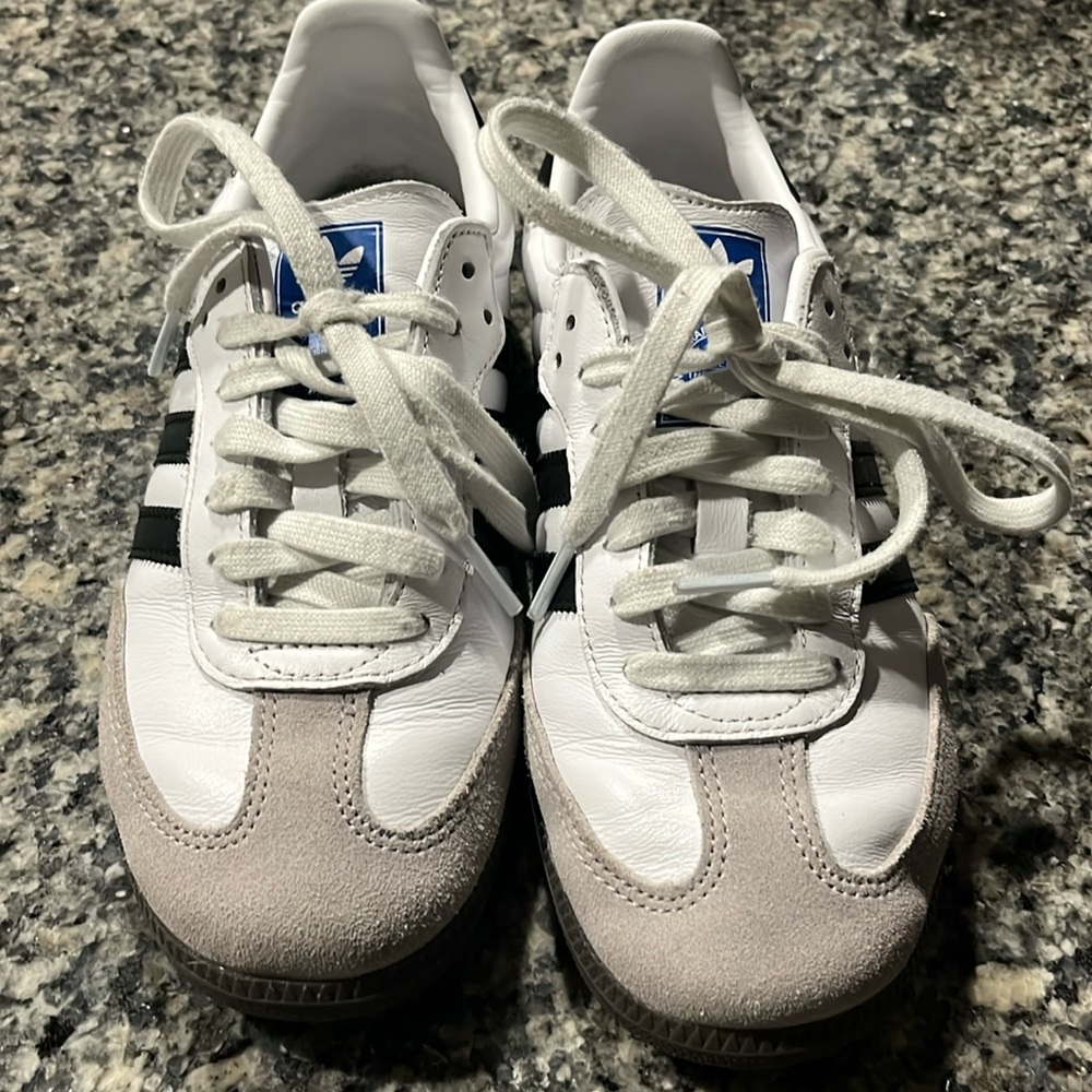adidas Women’s White Black Gray Suede-Trim Sneakers